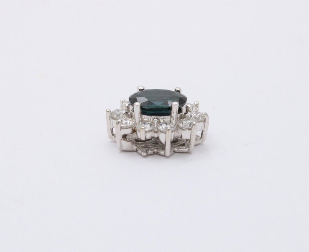 Vintage 14K White Gold Sapphire & Diamond Pendant Necklace