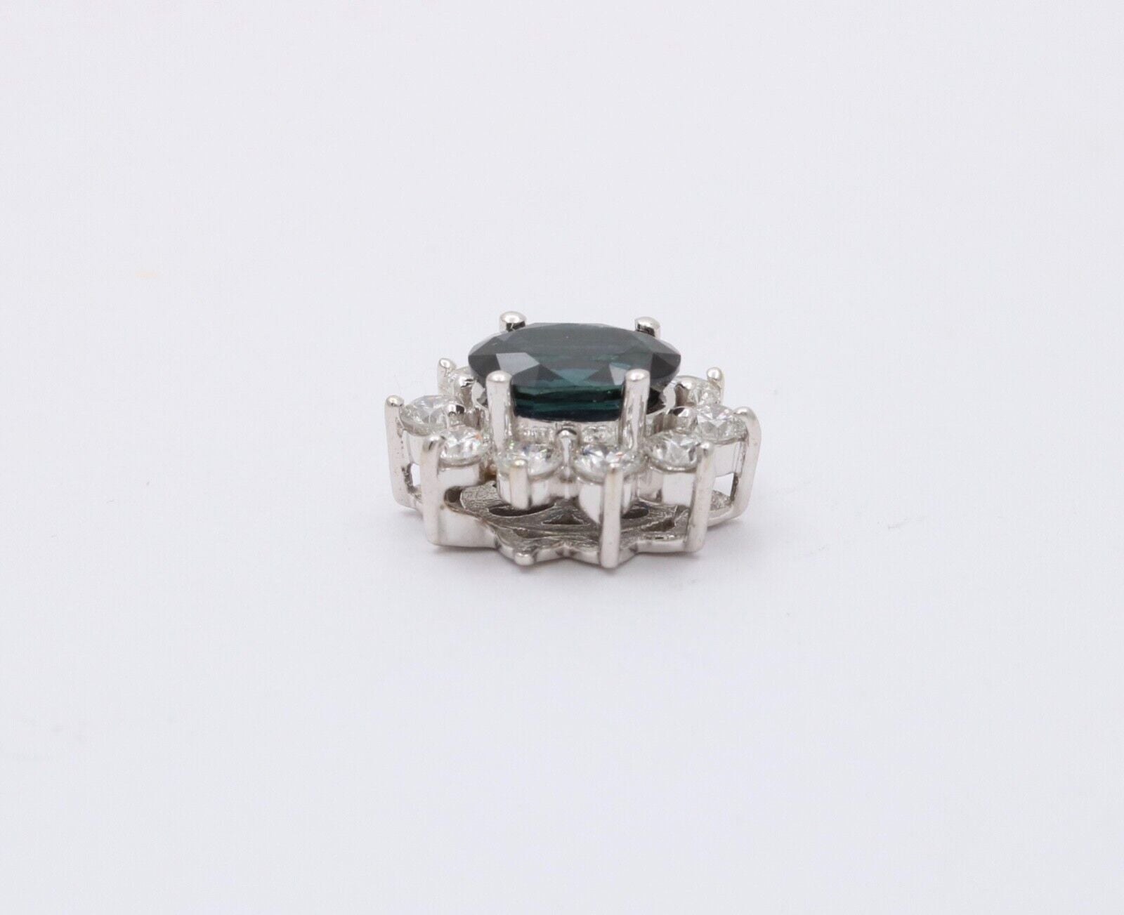 Vintage 14K White Gold Sapphire & Diamond Pendant Necklace