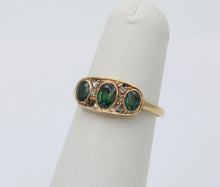 Load image into Gallery viewer, Antique Edwardian 18K Gold Three Green Tourmaline Diamond Ring, Ring Band.
