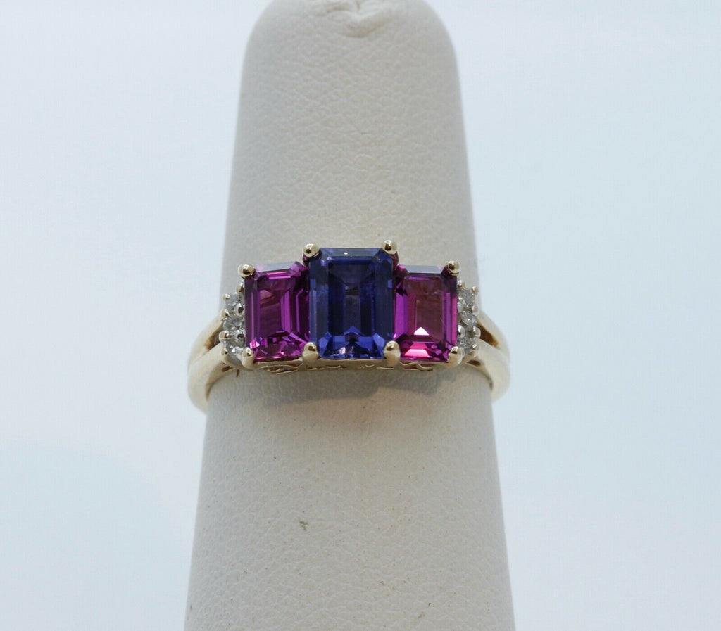 Vintage Tourmaline Tanzanite Diamonds 10K Yellow Gold Ring
