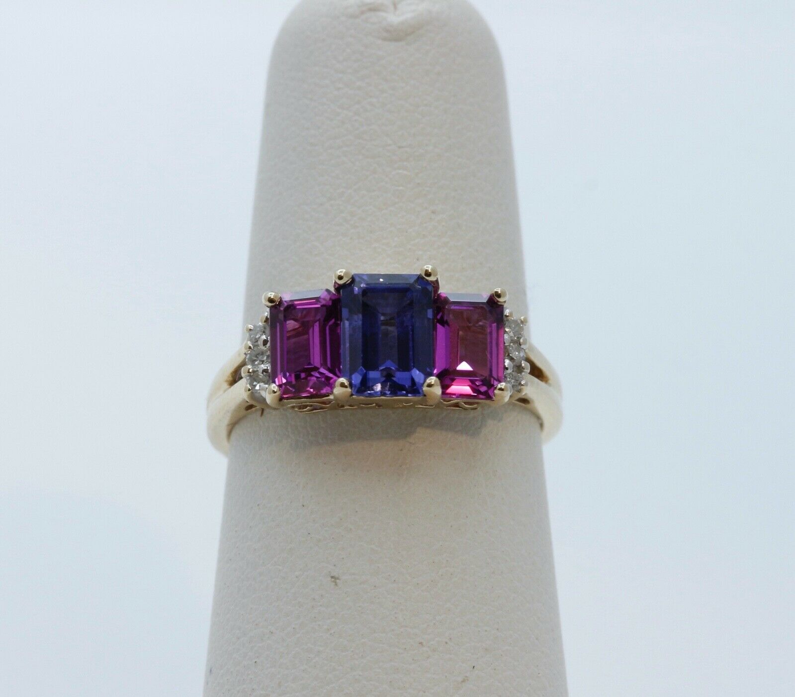 Vintage Tourmaline Tanzanite Diamonds 10K Yellow Gold Ring