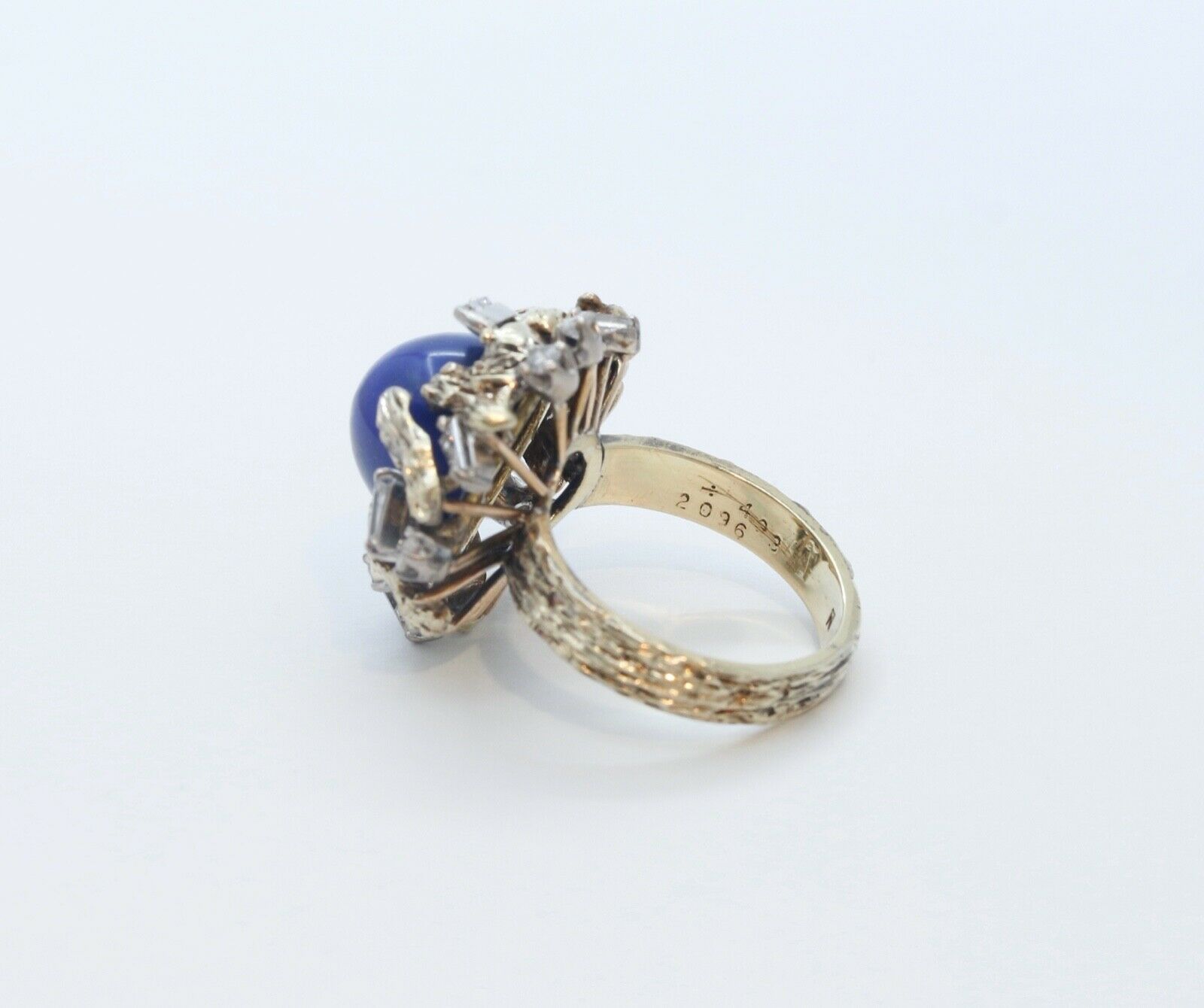 Vintage Tree Vine Cabochon Lapis Lazuli Diamonds 14K Yellow Gold Ring