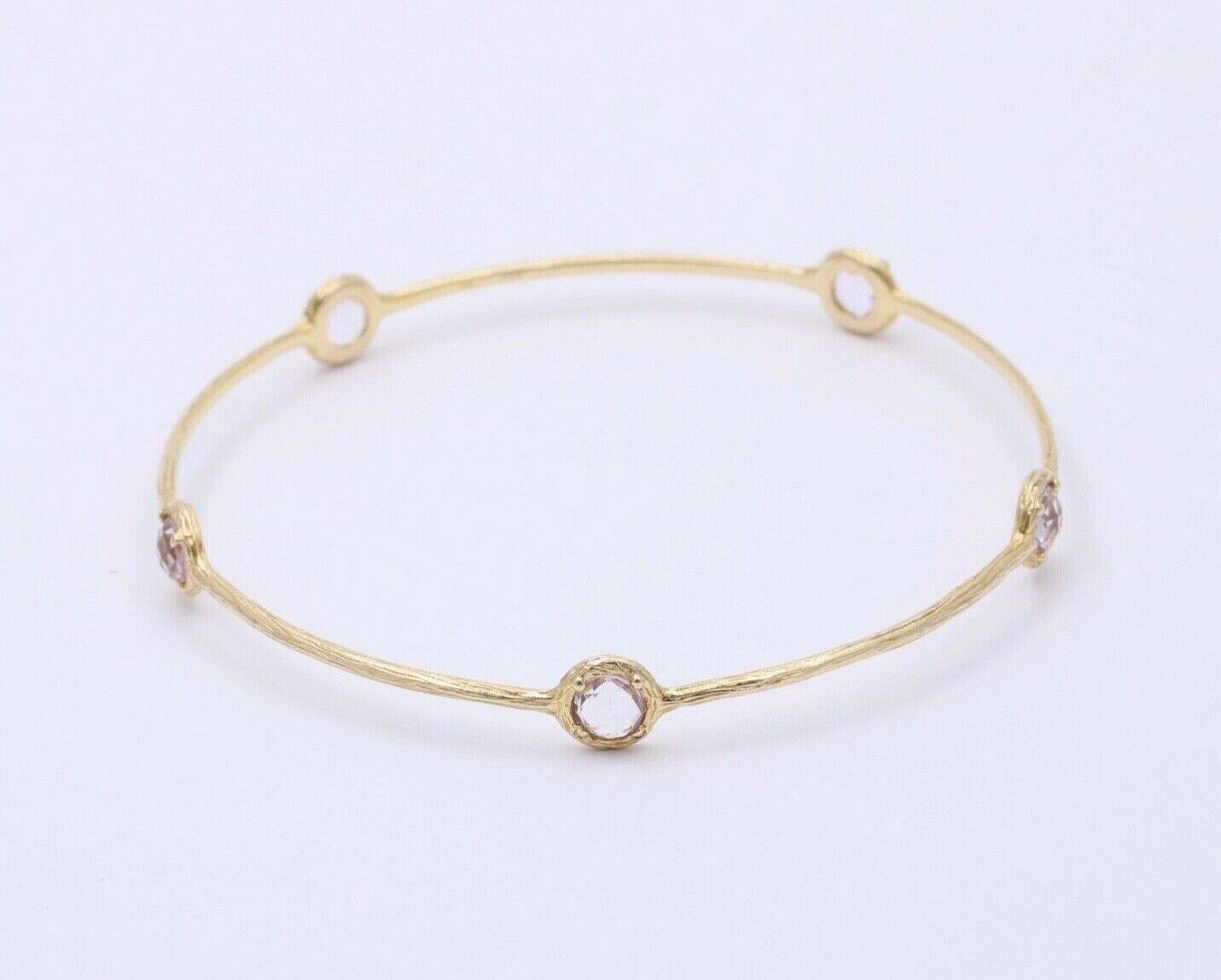 Vintage14k Yellow Gold & Pink Quartz Stacking Bracelet, Estate Bangle