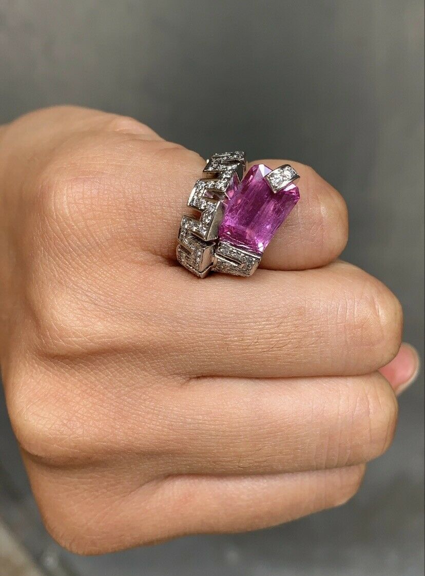 Amazing Rectangle Pink Topaz Spiral Snake Platinum Ring, Statement Ring