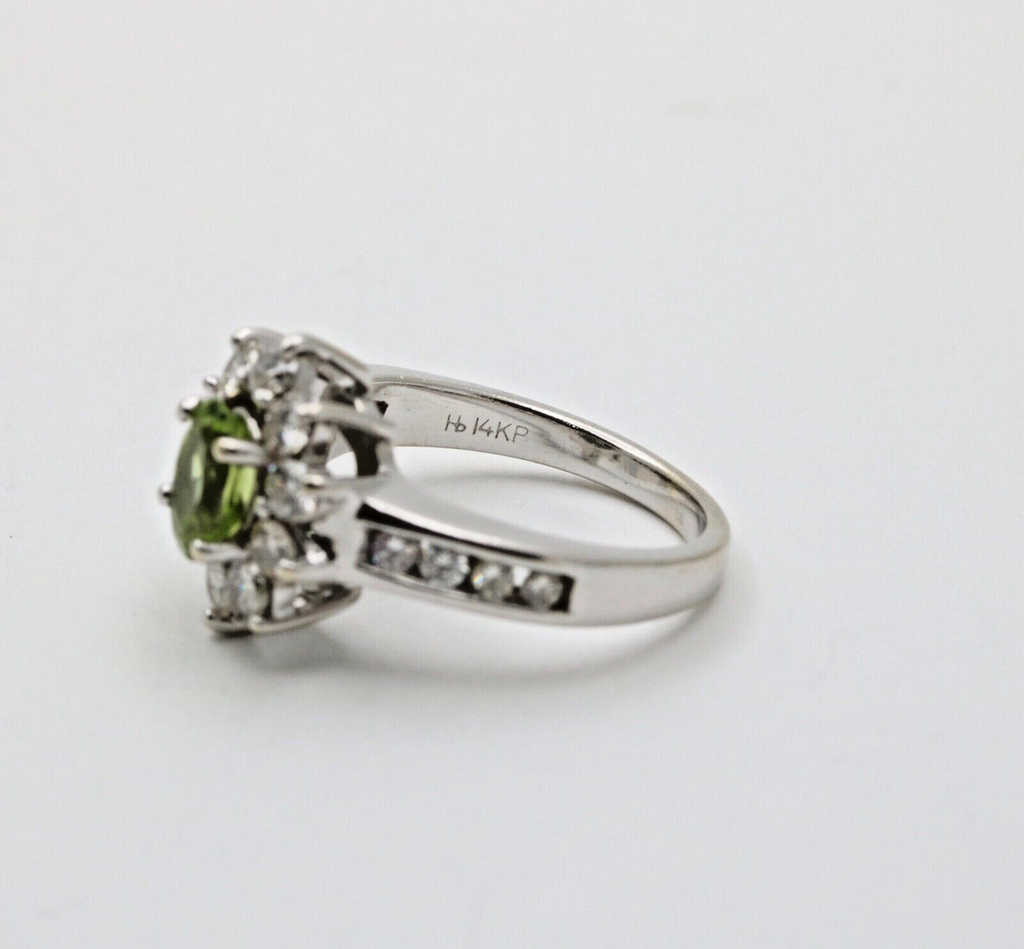 Vintage Peridot Diamonds14K White Gold Cocktail Ring