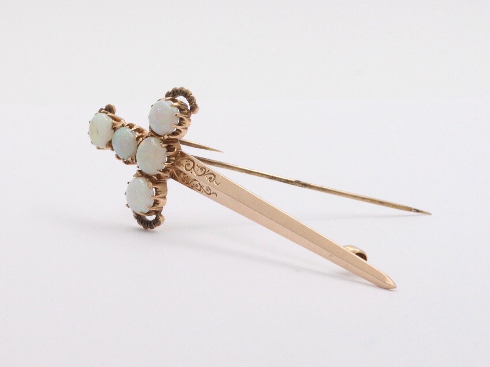 Victorian Edwardian Opals 14K Yellow Gold Broadsword Brooch Pin