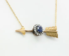 Load image into Gallery viewer, Victorian Russian 14K Yellow Gold Sapphire Rose Cut Diamond Arrow Pendant
