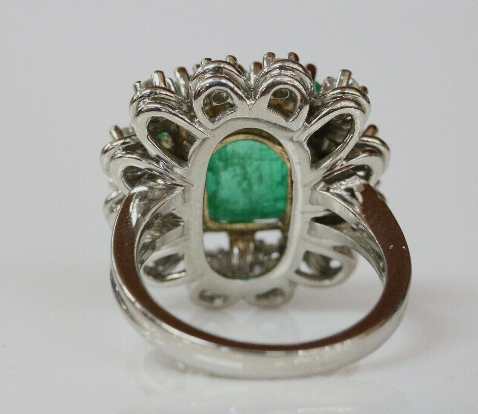 Vintage Emerald Cut Columbian Emerald Diamonds Platinum Ring