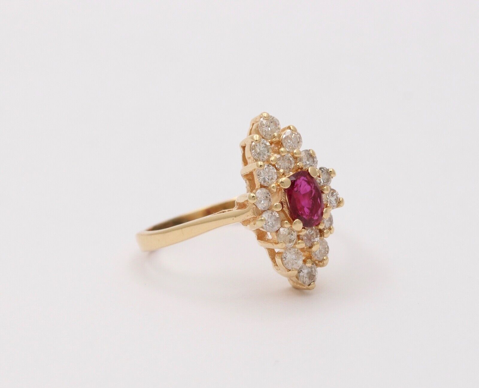 Vintage Diamond and Ruby Navette Ring, Statement Ring