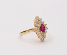 Load image into Gallery viewer, Vintage Diamond and Ruby Navette Ring, Statement Ring
