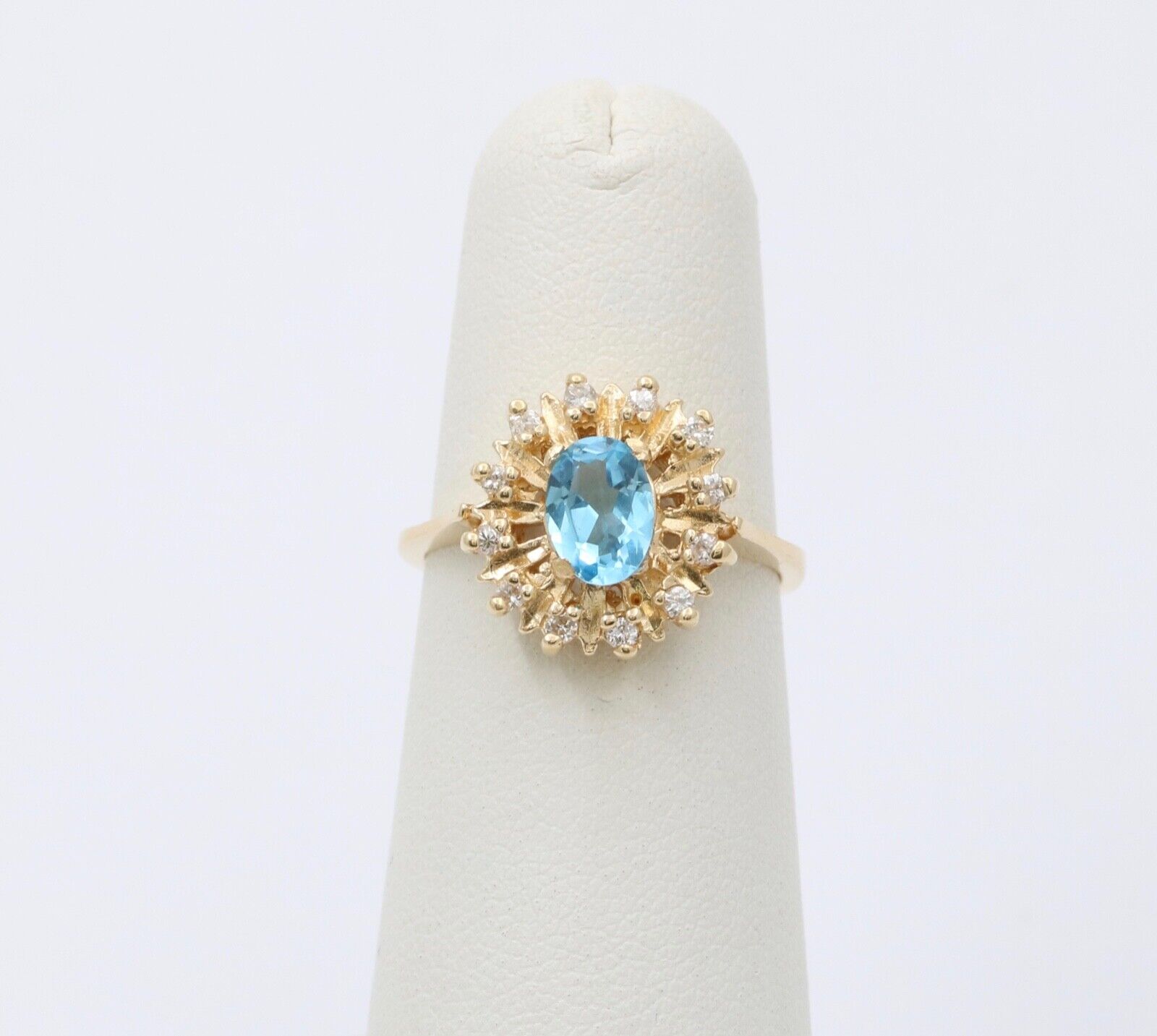 Vintage Blue Topaz Diamonds 14K Yellow Gold Cocktail Ring