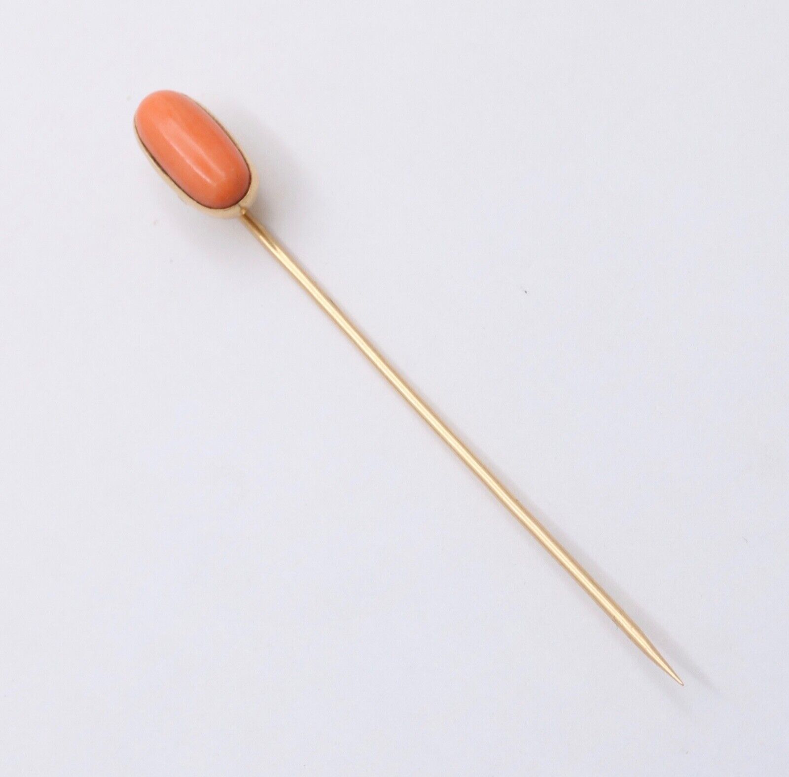 Antique 14K Yellow Gold Coral Stick Pin, Lapel Pin