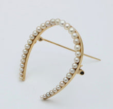 Load image into Gallery viewer, Antique Edwardian 14K Yellow Gold Horseshoe Pearl Brooch
