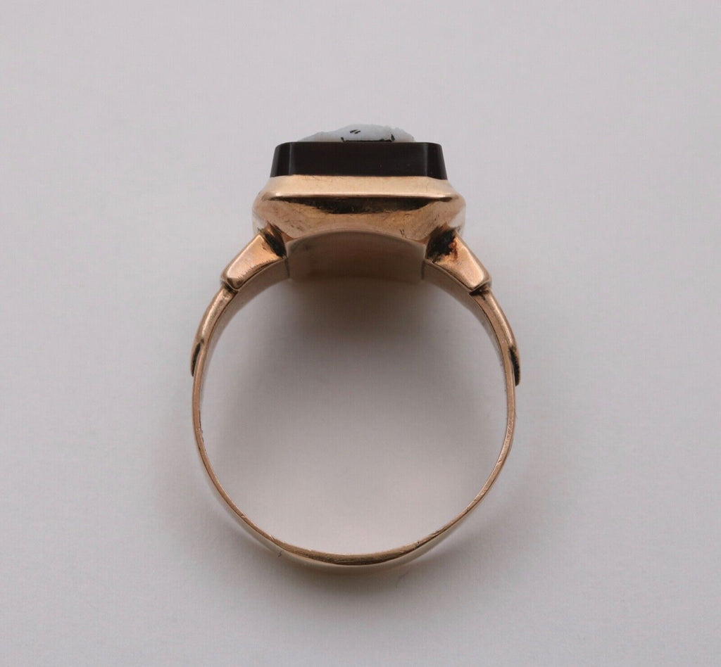 Edwardian Victorian Cameo Onyx 10K Rose Gold Ring