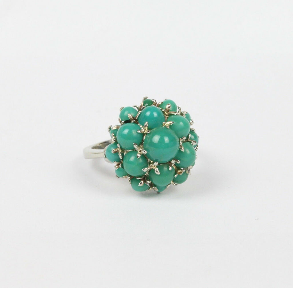 Vintage Turquoise 14k White Gold Cocktail Ring
