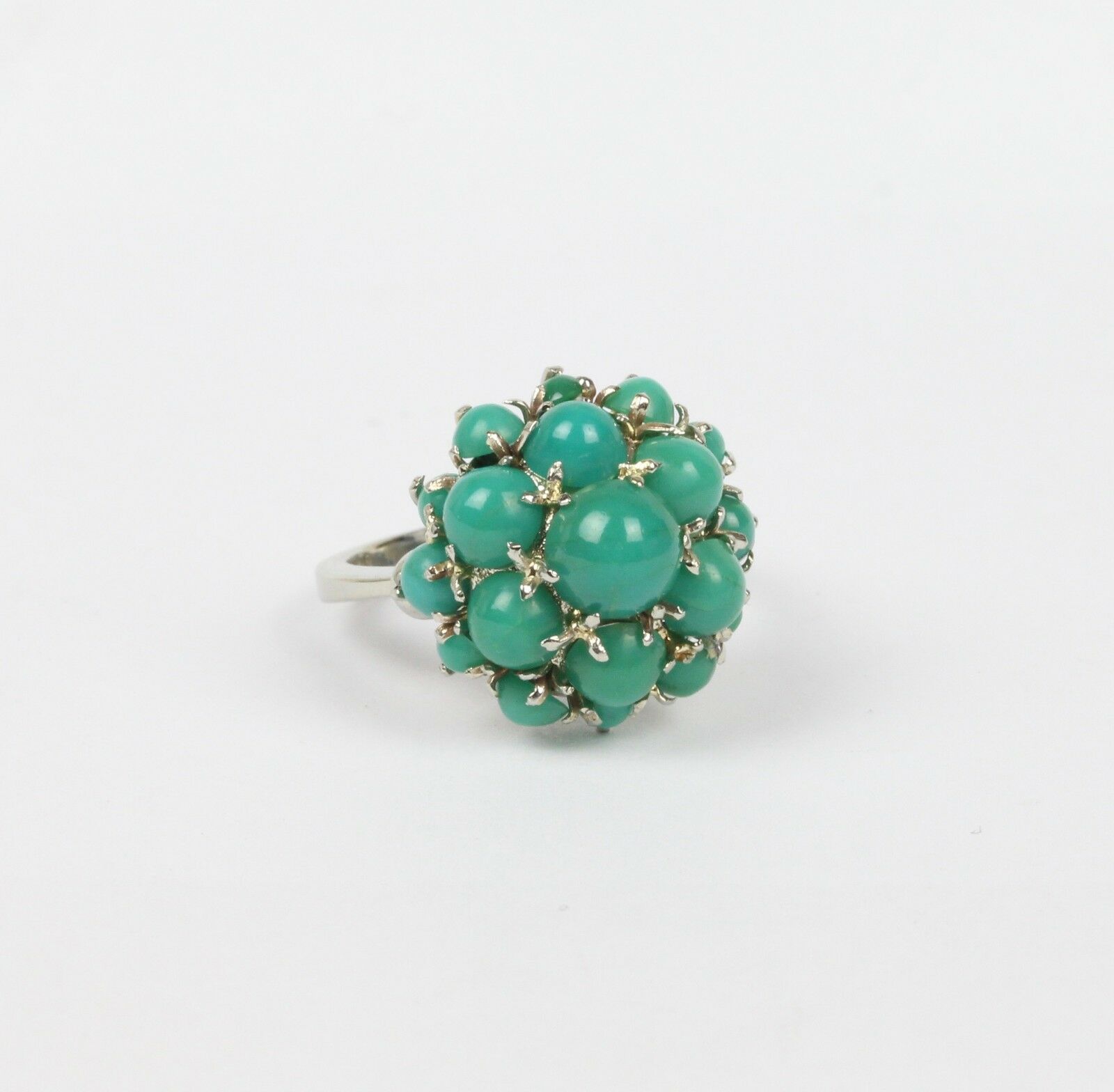 Vintage Turquoise 14k White Gold Cocktail Ring
