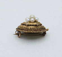 Load image into Gallery viewer, Antique Etrascan Revival 14K Yellow Gold Pearl Brooch.
