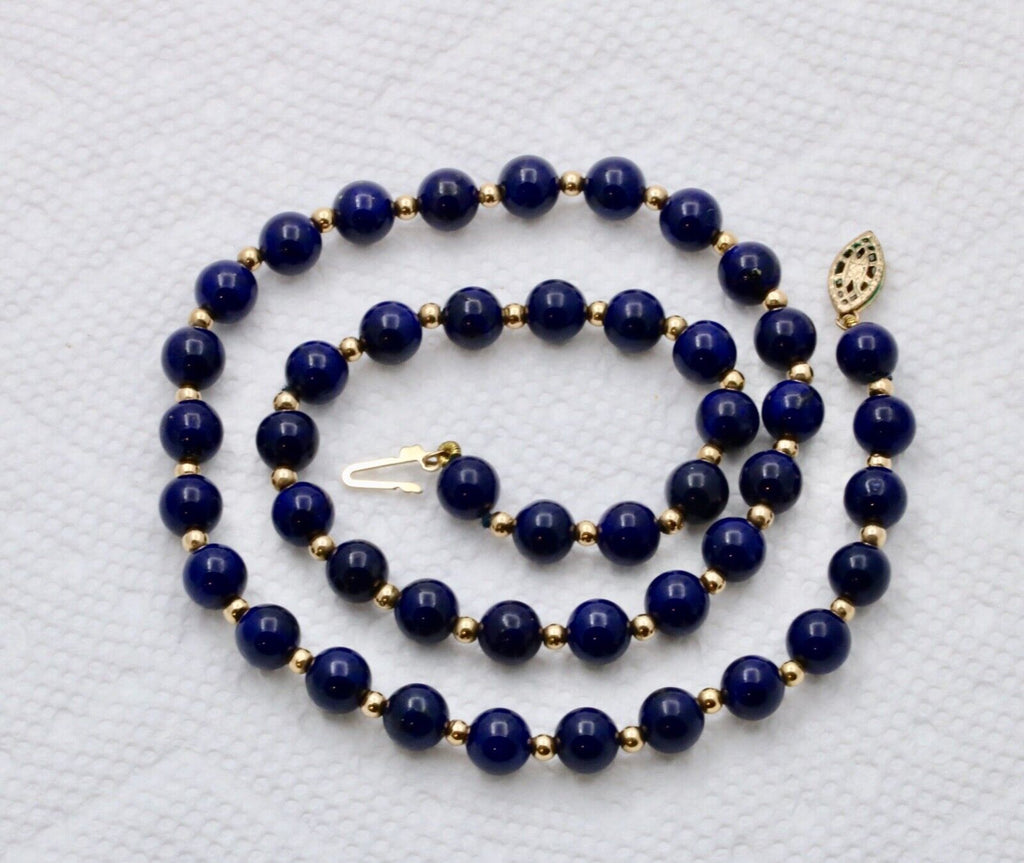 Vintage Lapis Lazuli 14K Yellow Gold Necklace