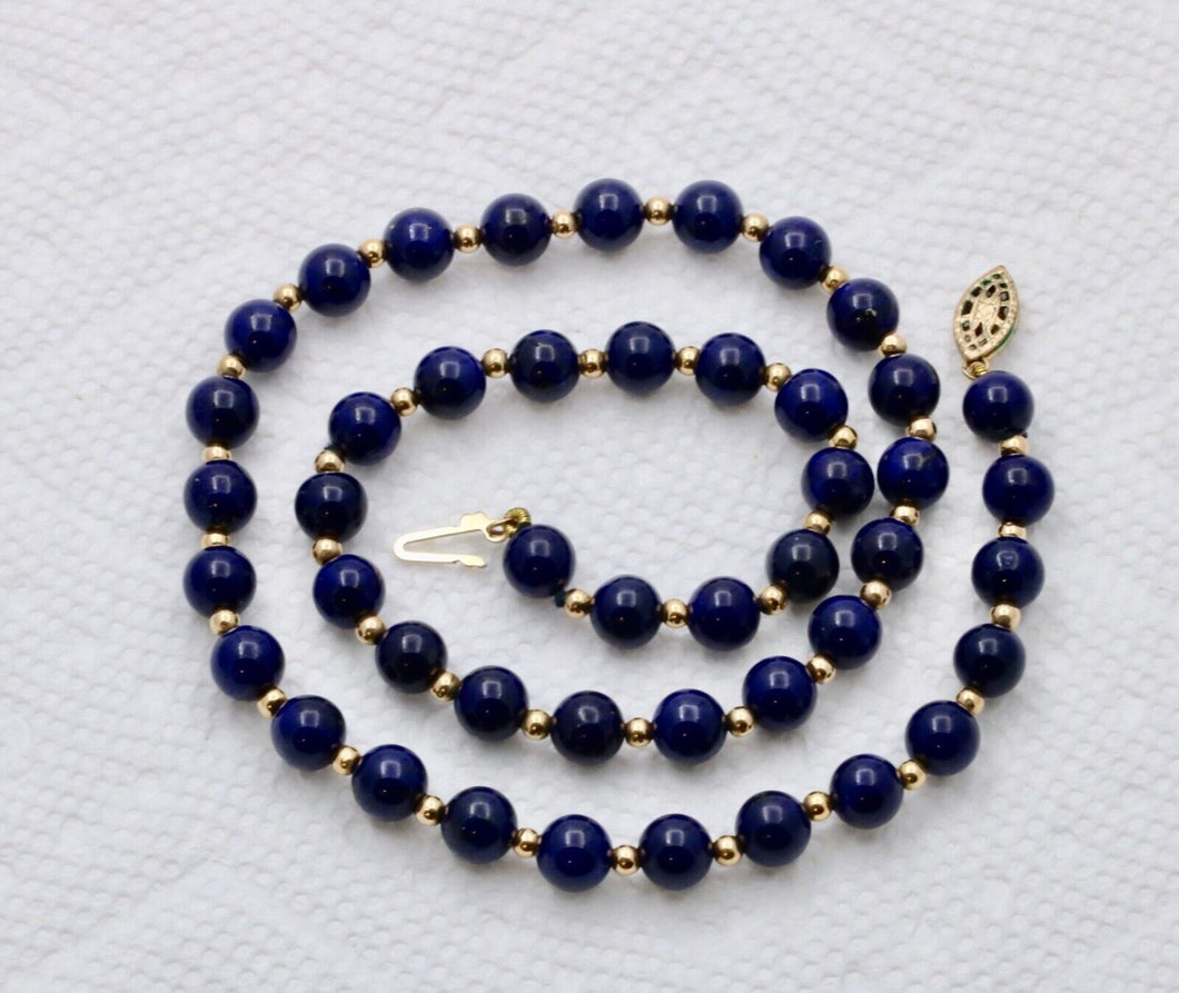 Vintage Lapis Lazuli 14K Yellow Gold Necklace