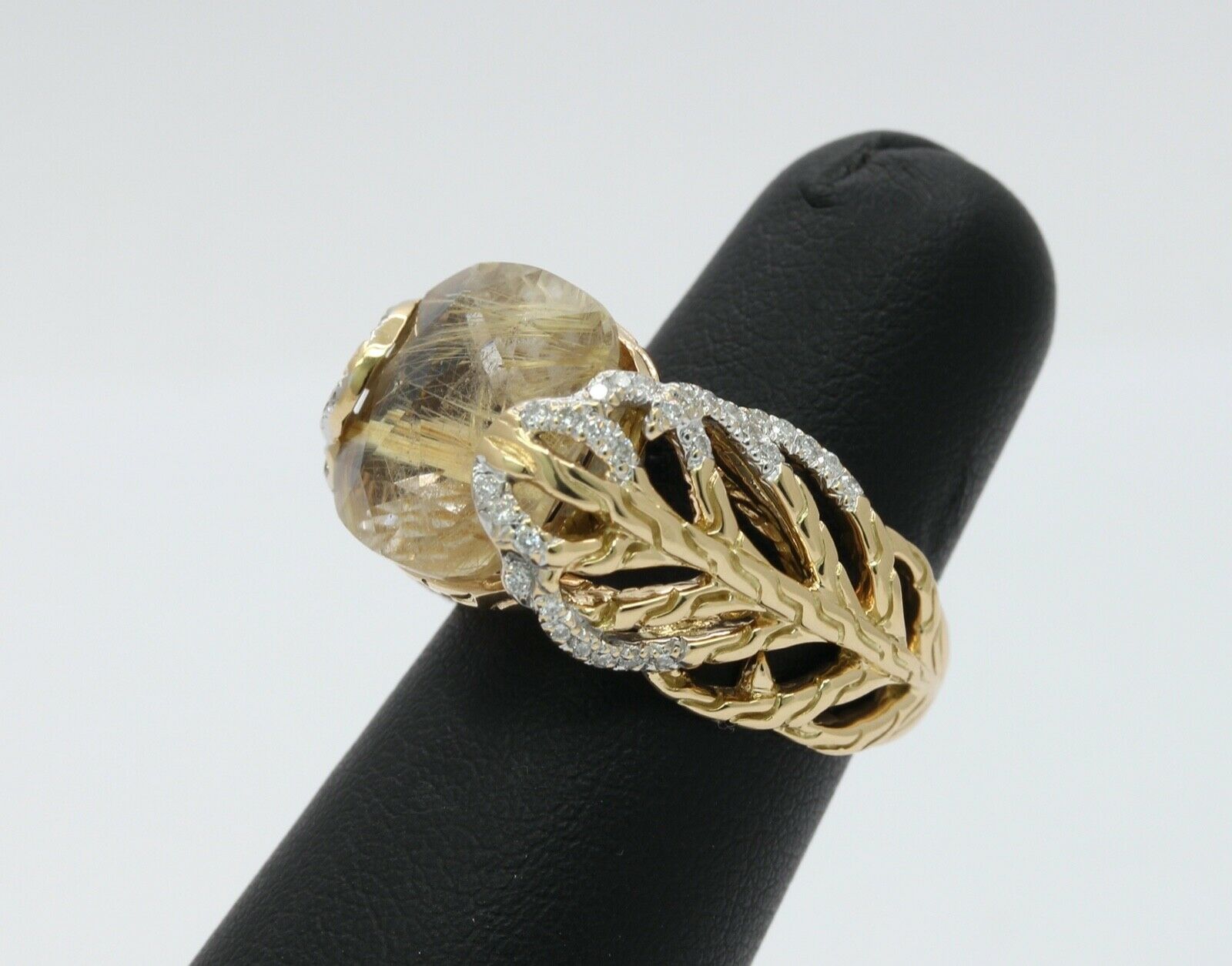 Vintage John Hardy Rutilated Quartz Diamonds Leaf Ring