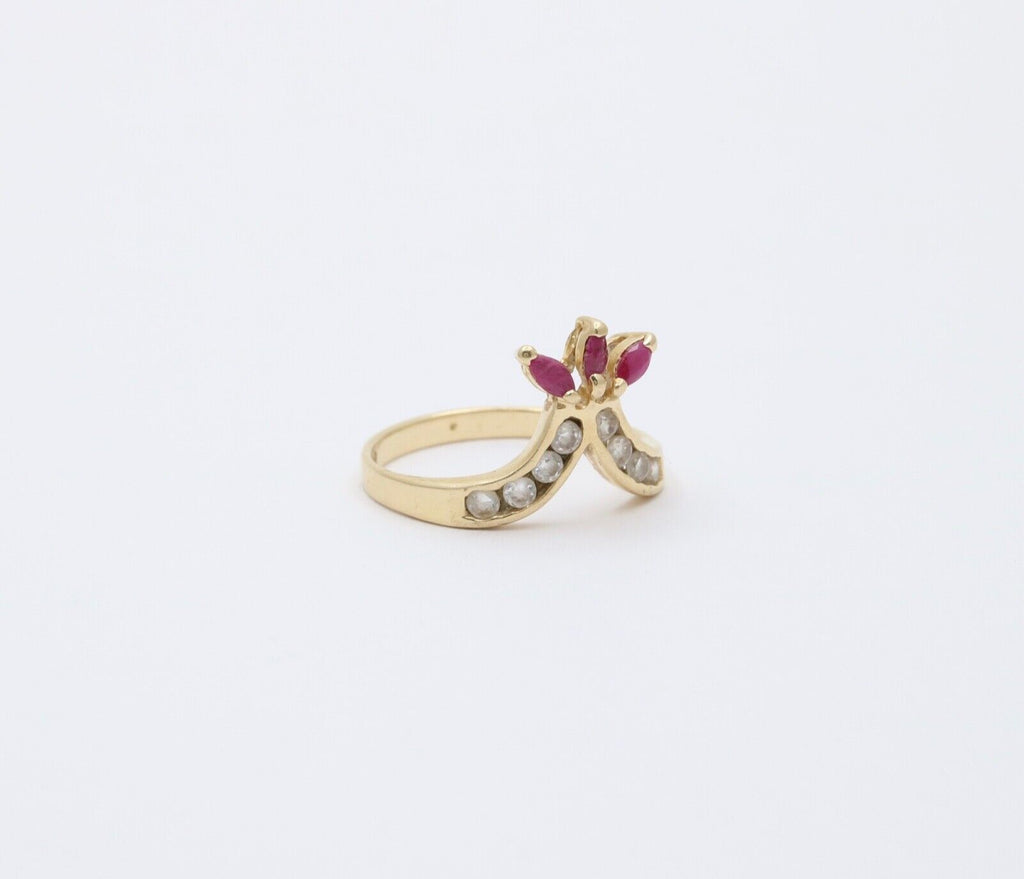 Vintage Rubies & Cubic Zirconia 14K Yellow Gold Ring