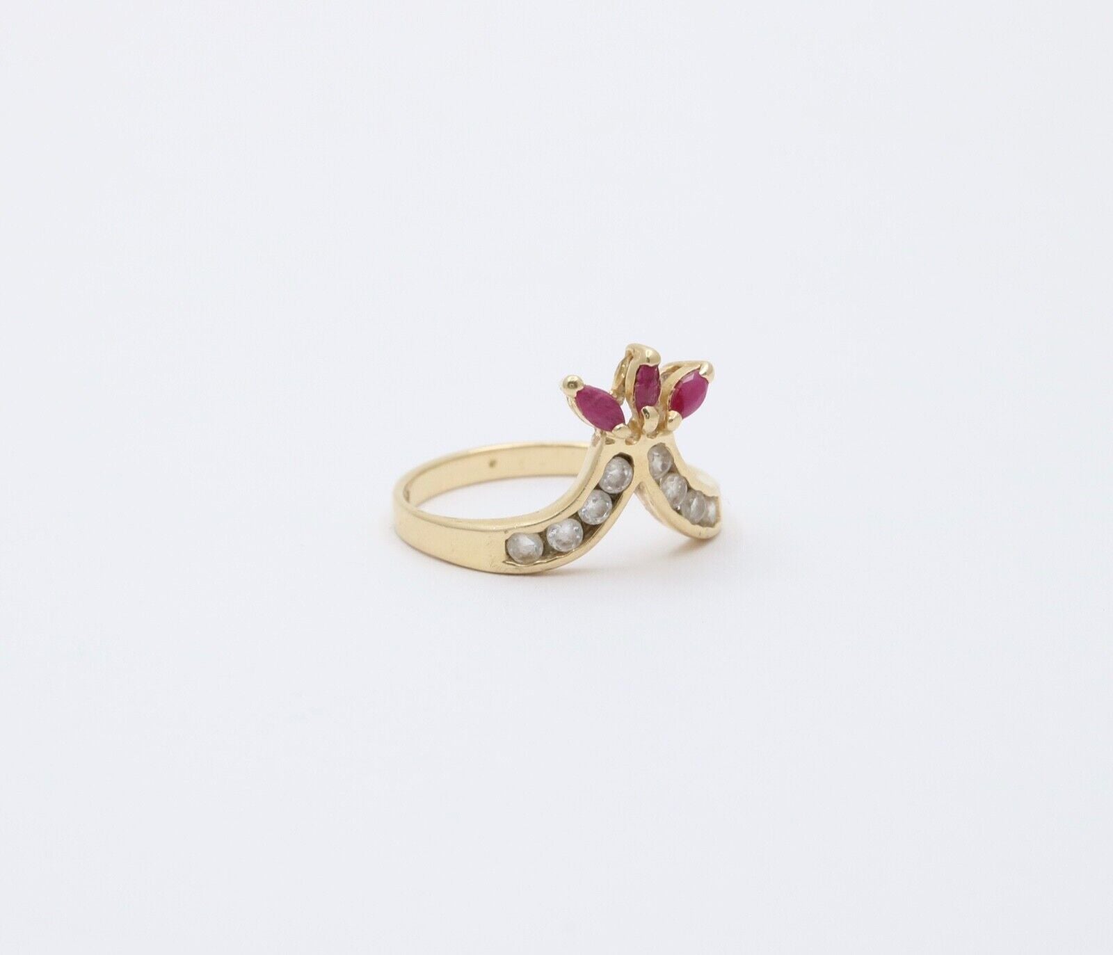 Vintage Rubies & Cubic Zirconia 14K Yellow Gold Ring