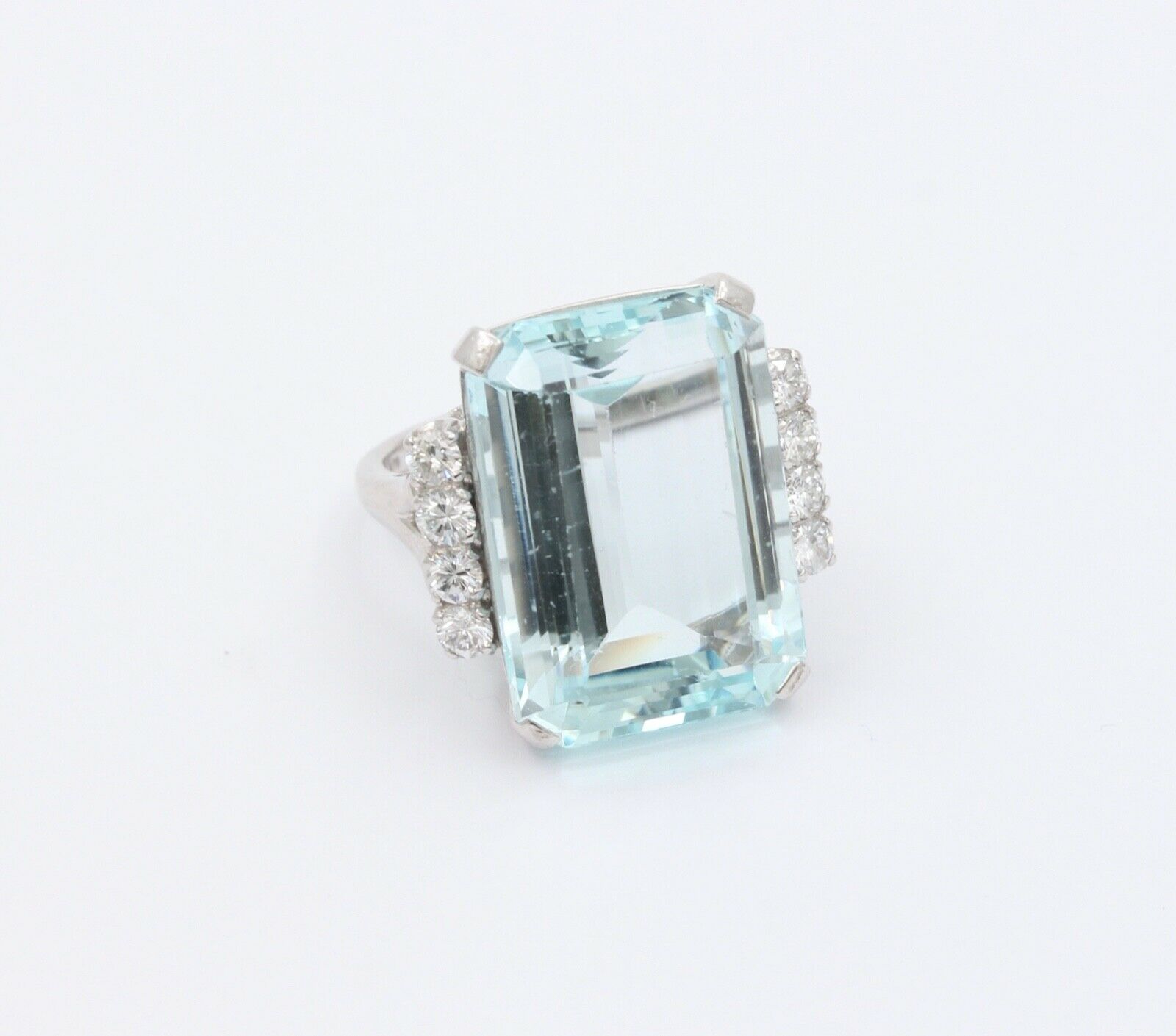 Huge Vintage 14K White Gold 26 Carat Aquamarine Diamond Statement Ring