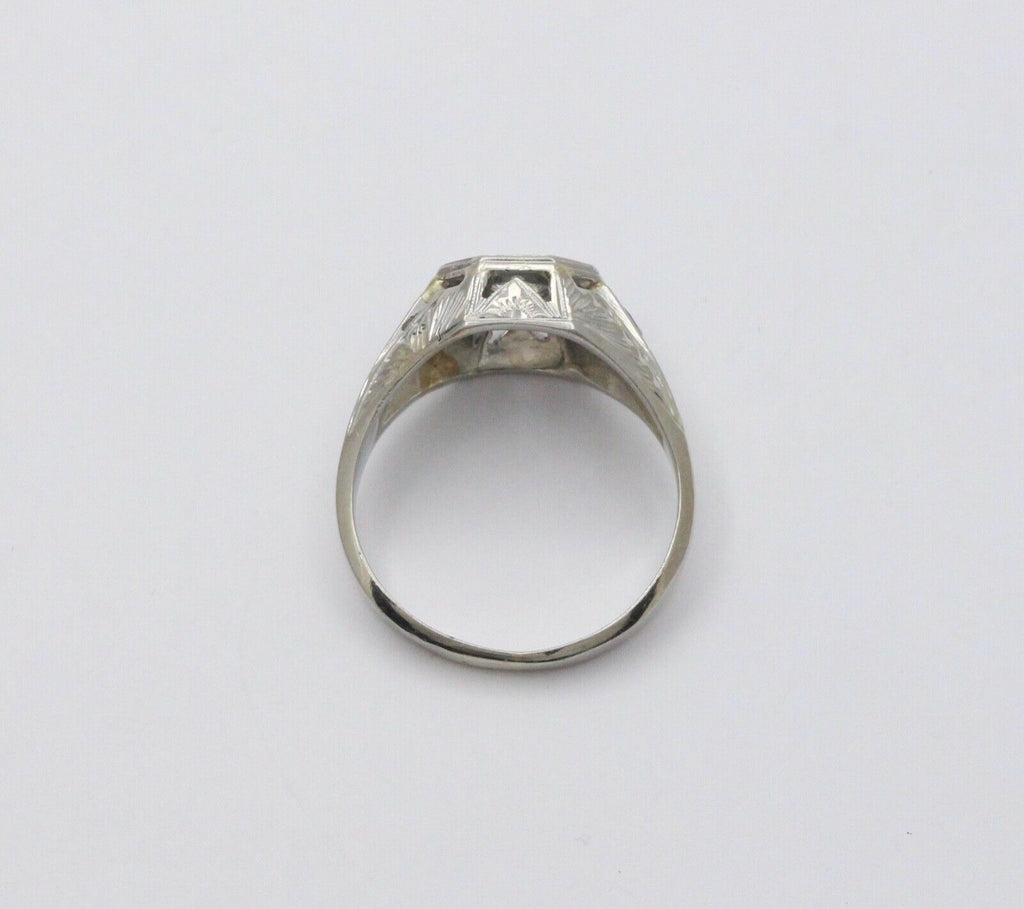 Antique Art Deco 14K White Gold Diamond & Sapphire Ring, Engagement Ring.