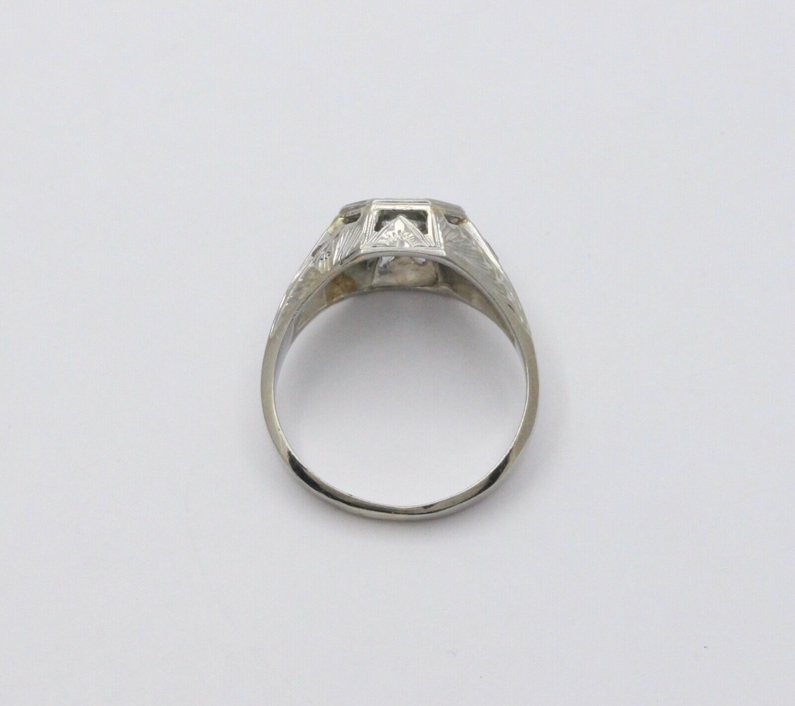 Antique Art Deco 14K White Gold Diamond & Sapphire Ring, Engagement Ring.