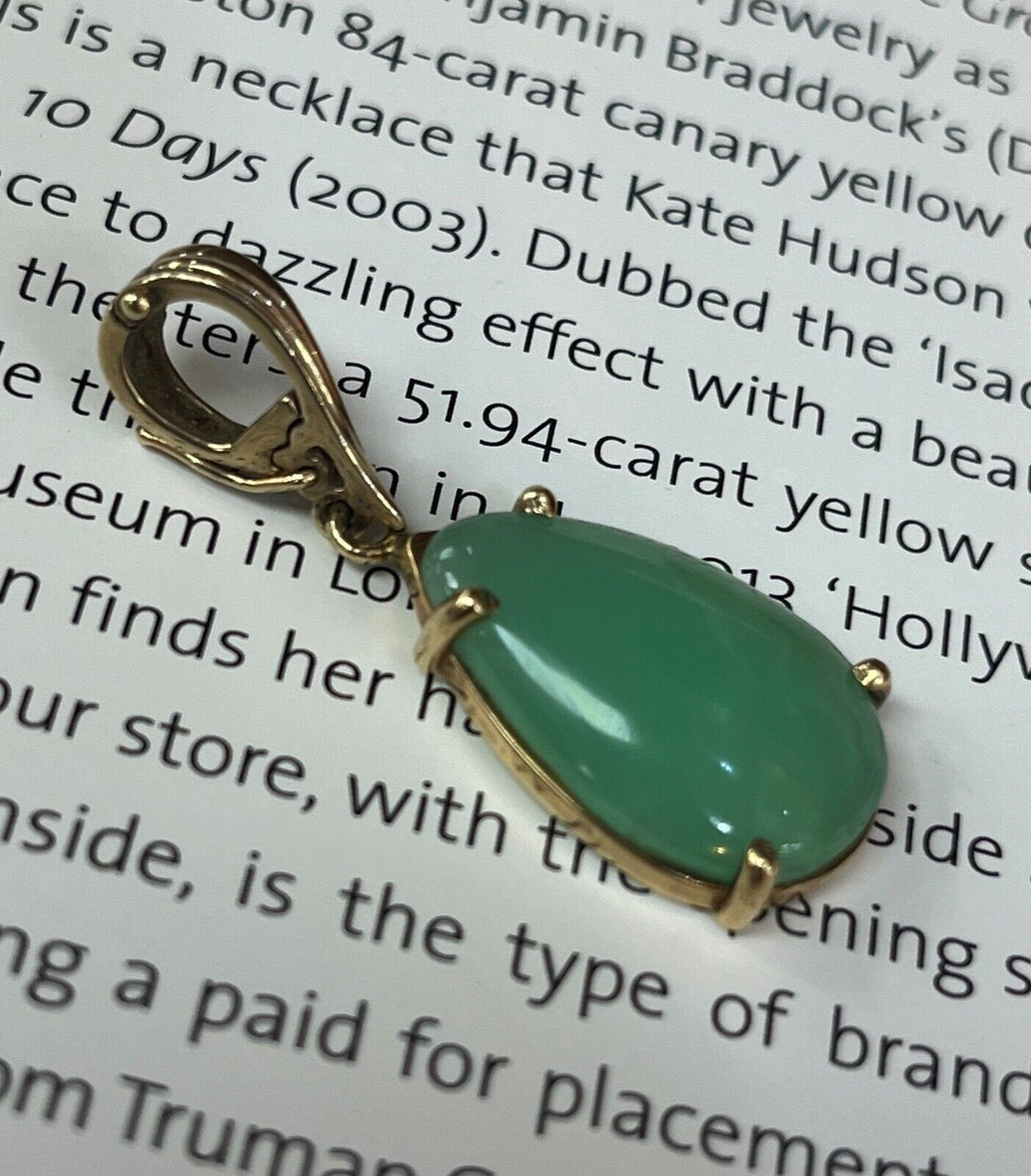 Vintage 14K Yellow Gold Chrysoprase Tear Drop Pendant