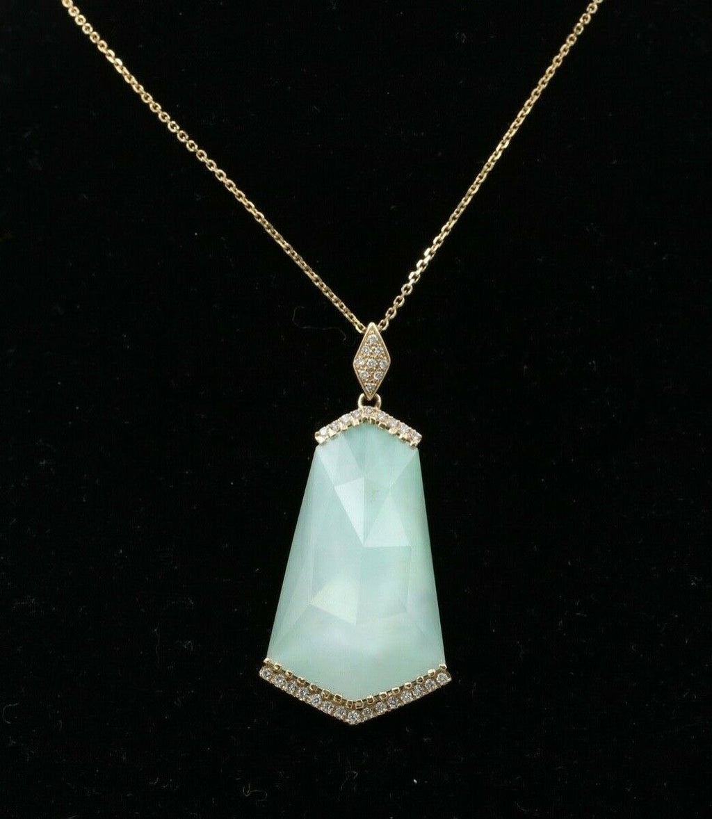 Minimalist 14K Yellow Gold Diamond Rock Crystal Fan Shape Crystal Haze Pendant Necklace