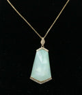 Minimalist 14K Yellow Gold Diamond Rock Crystal Fan Shape Crystal Haze Pendant Necklace