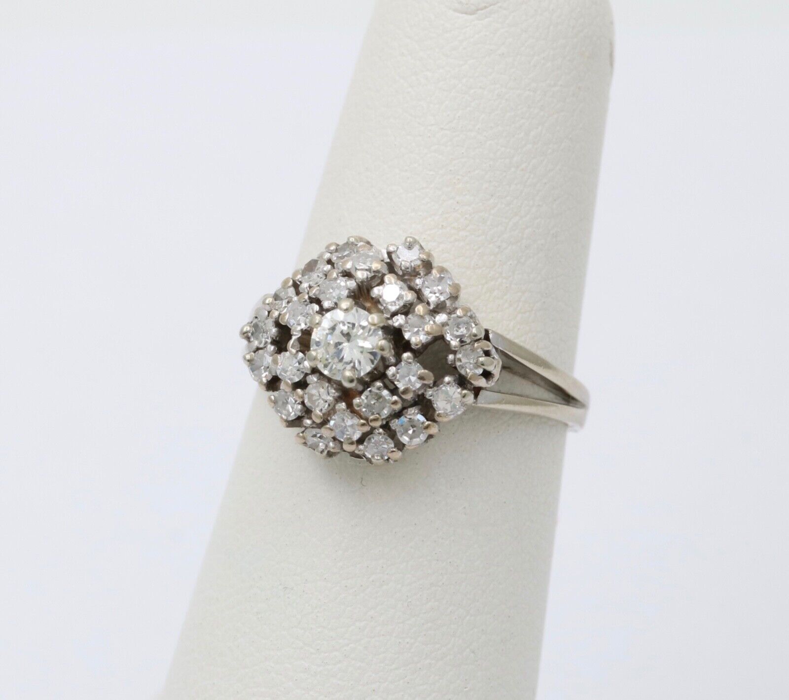 Vintage 14K White Gold Diamond Cluster Ring