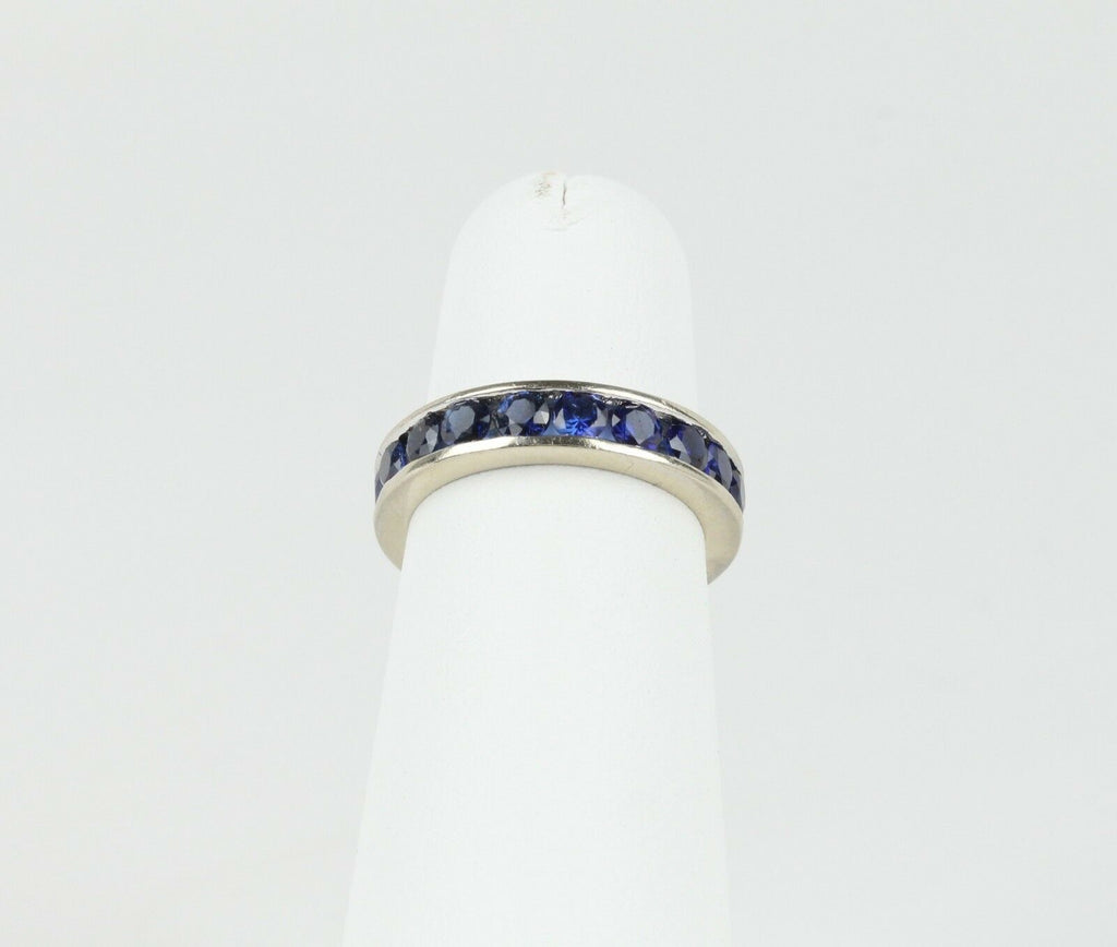Beautiful Vintage Ladies Eternity Ring Blue Sapphires 14K White Gold