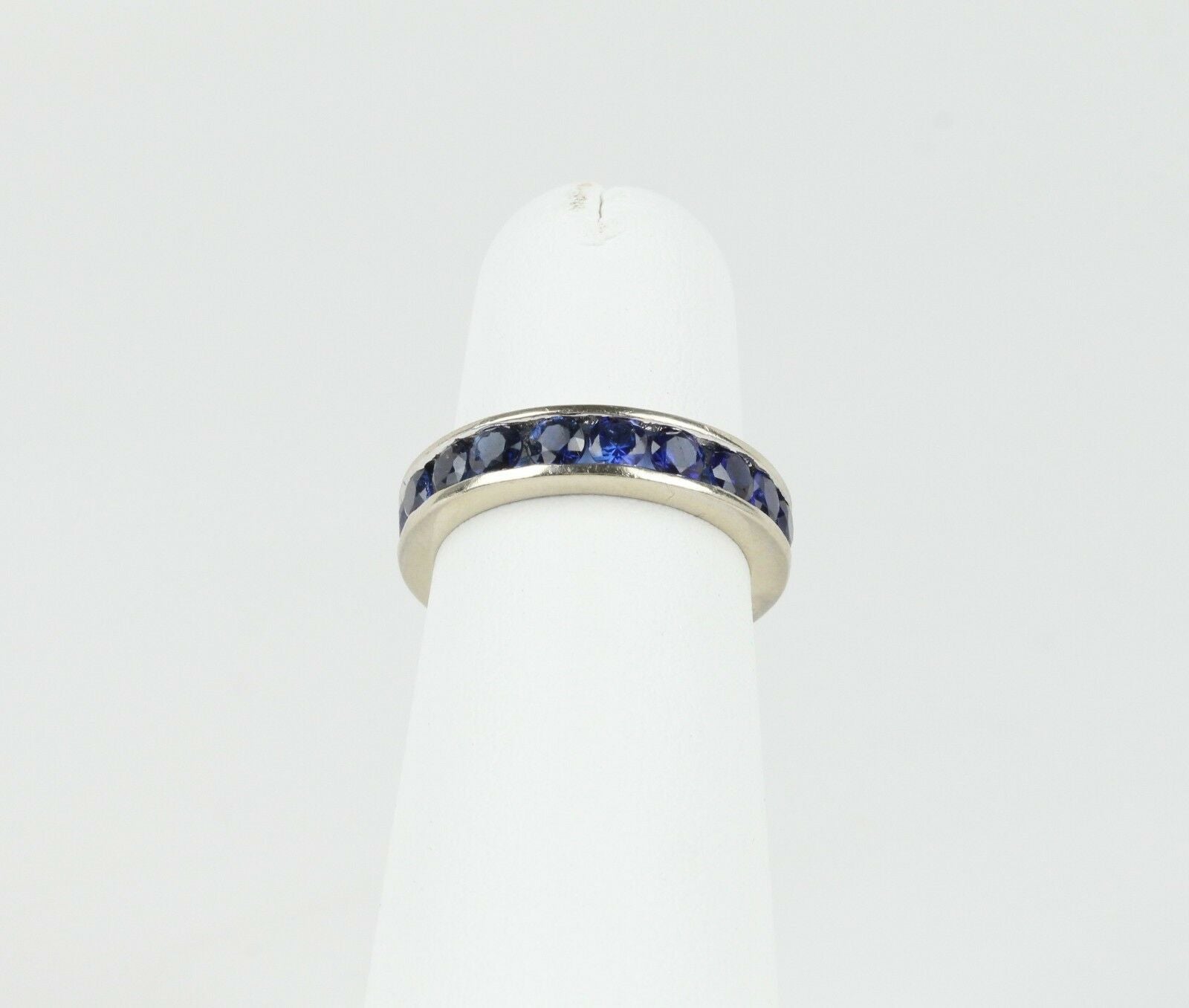 Beautiful Vintage Ladies Eternity Ring Blue Sapphires 14K White Gold