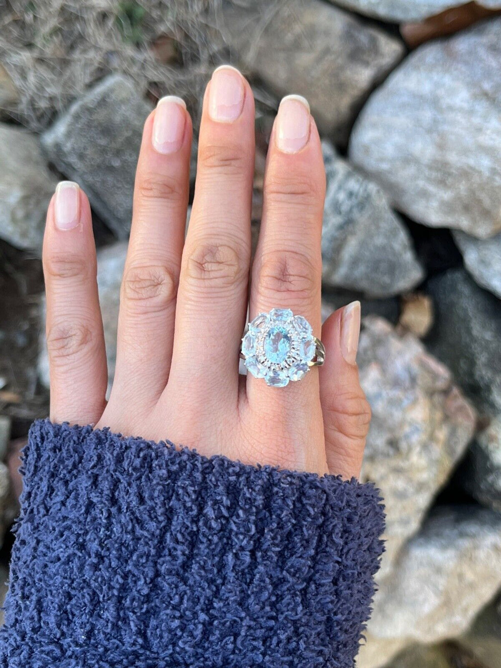 Vintage 18K White Gold Aquamarine and Diamond Ring