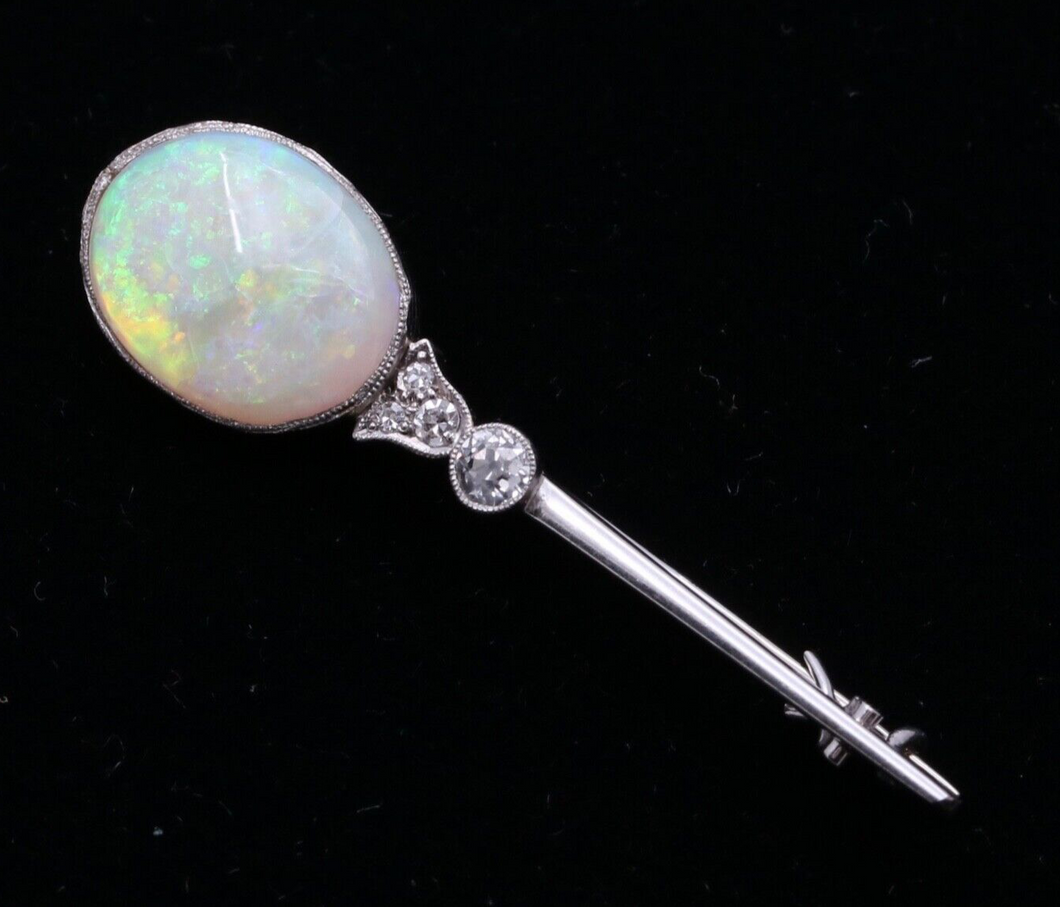 Art deco Opal and Diamond 18K Gold Brooch, Pin