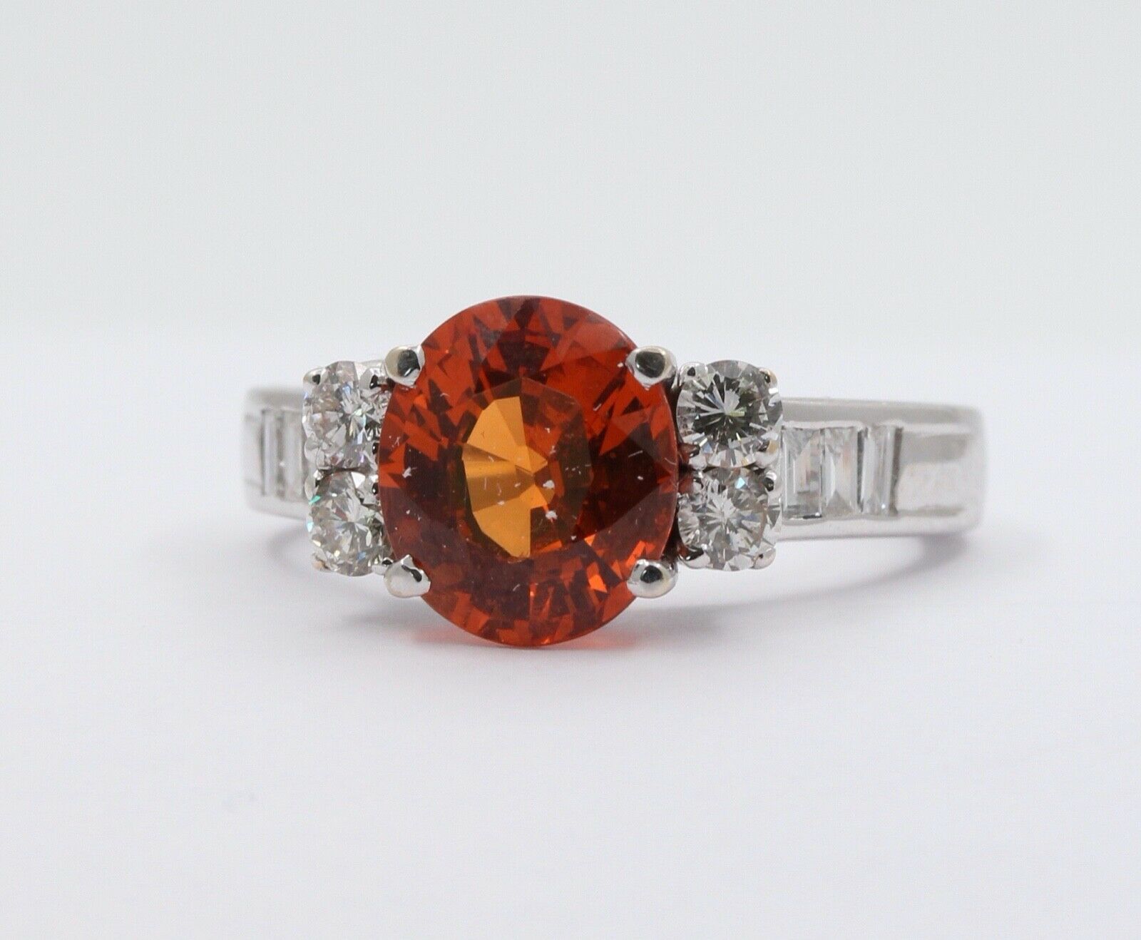 Vintage 18K White Gold Spessartine Garnet Diamond Alternative Engagement Ring
