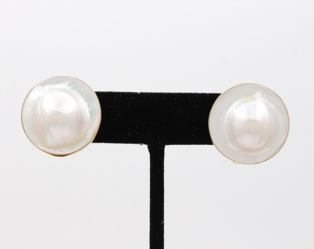 Vintage Mabe Pearl 14K Yellow Gold Earrings