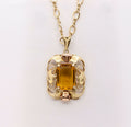 Lovely Vintage 14K Yellow Rose Gold Citrine Pendant 10K Open Link Chain