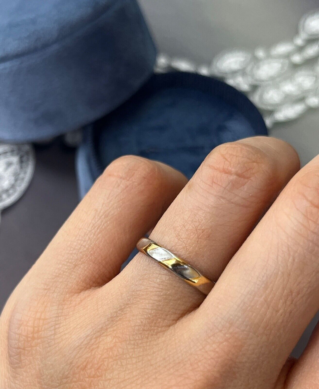 Geneva Two-tone Platinum & 18K Yellow Gold Striped Stacking Band