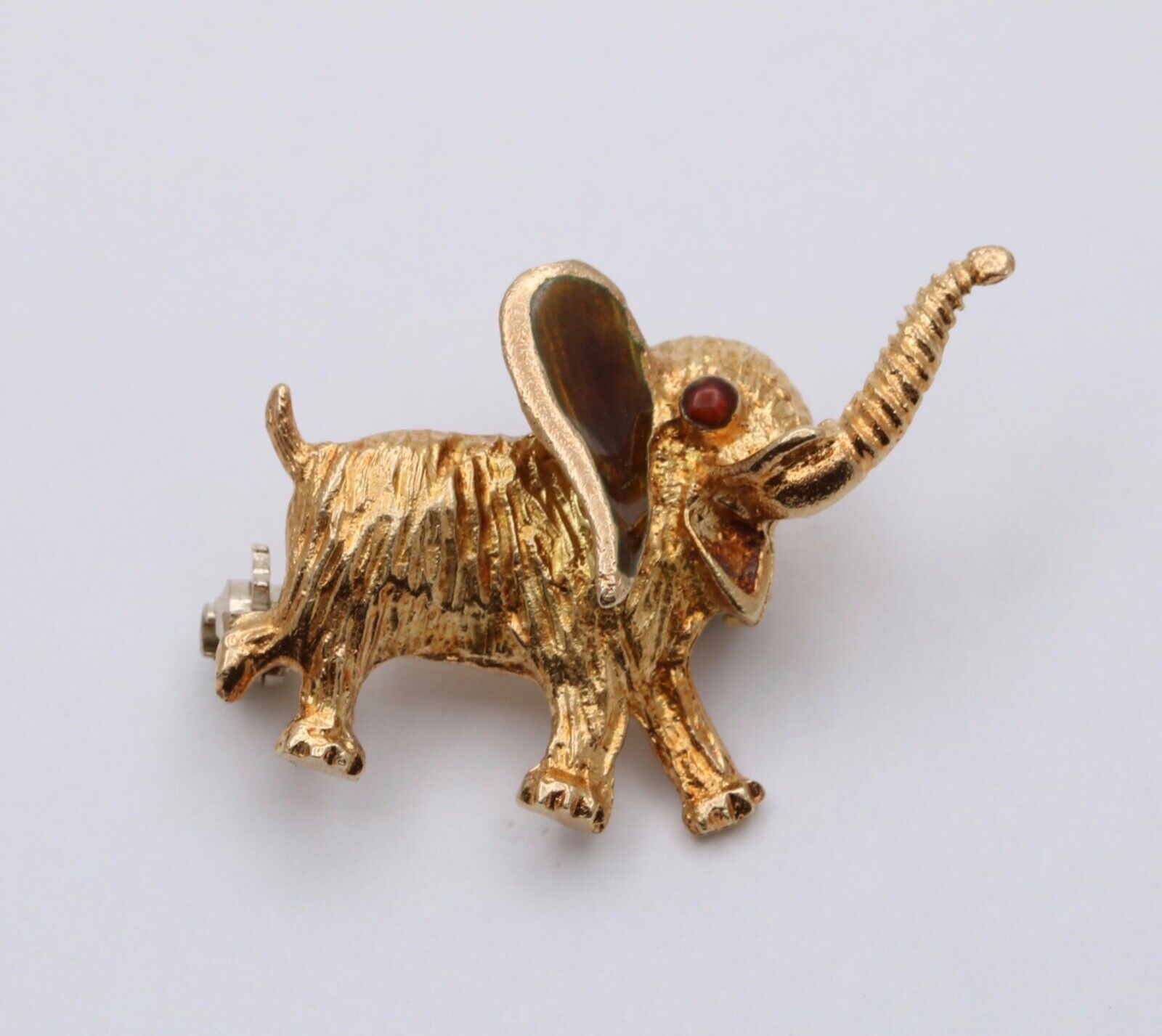Vintage Dumbo Elephant Enamel 14K Yellow Gold Brooch Pin