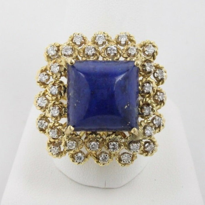 Vintage 18K Yellow Gold Lapis and Diamond Cocktail Ring