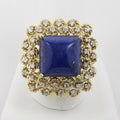 Vintage 18K Yellow Gold Lapis and Diamond Cocktail Ring