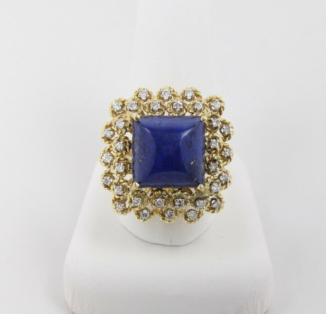 Vintage 18K Yellow Gold Lapis and Diamond Cocktail Ring