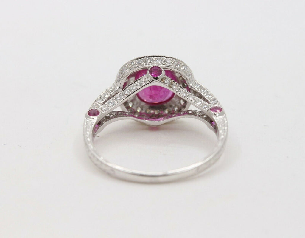 Vintage 18K White Gold Halo Setting Natural Ruby Diamond Alternative Engagement