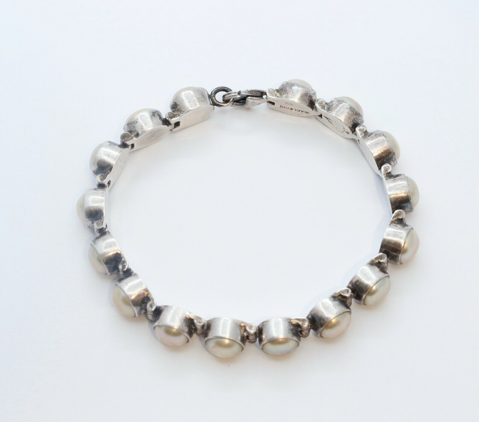 Vintage Aceloni Bracelet 925 Sterling Silver and Pearls