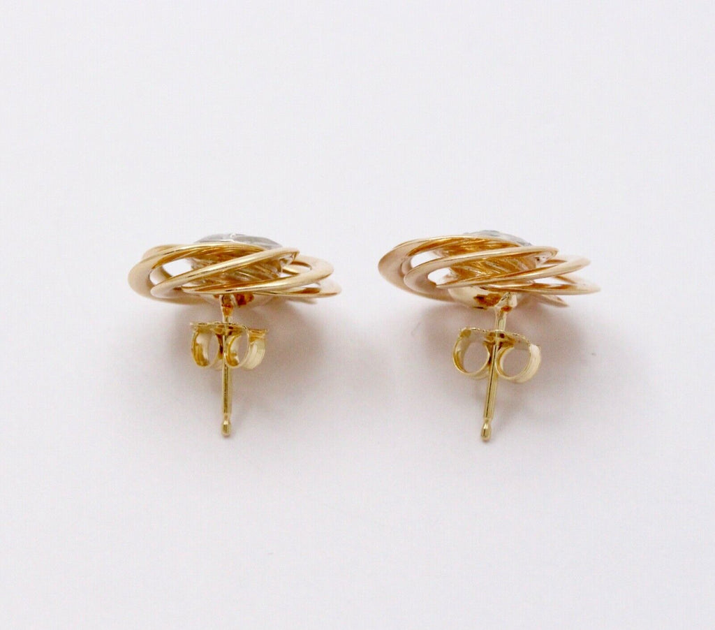 Vintage Pinwheel Diamond 14K Yellow White Gold Earrings