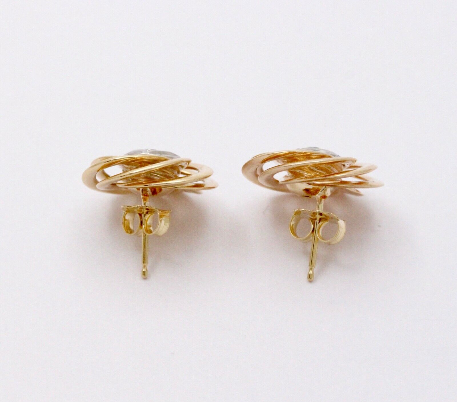 Vintage Pinwheel Diamond 14K Yellow White Gold Earrings