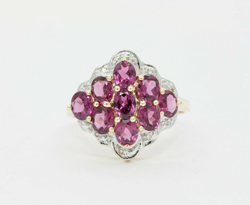 Vintage 10K Yellow Gold Diamond Amethyst Cluster Ring